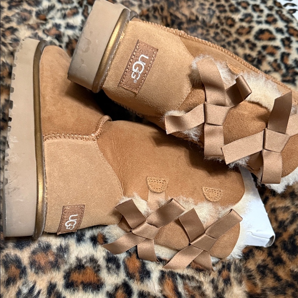 UGG Chestnut Boots with Ribbon Accents